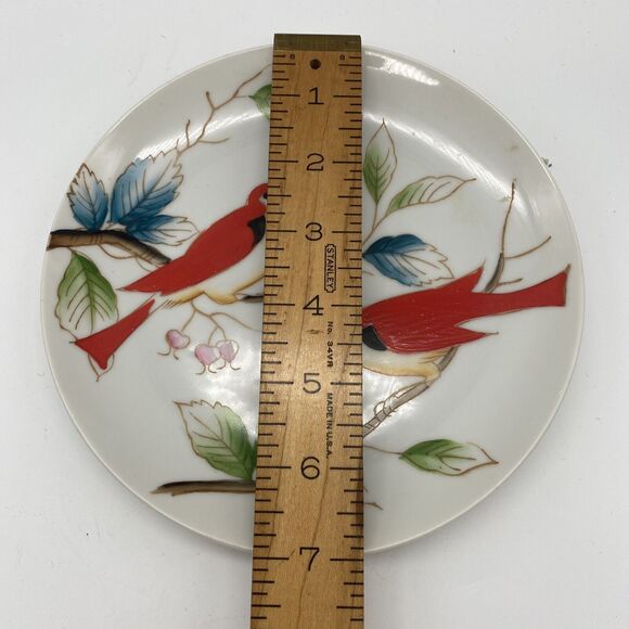 Red Birds On Branch Bread Plate Hand Painted Mid Century Vintage Japan Kitsch - Picture 2 of 7
